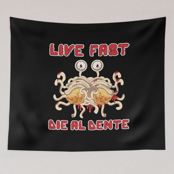 Item preview, Flying Spaghetti Monster Live Fast Die Al Dente Atheist Pastafarian Anti Religion designed and sold by Sinjy.