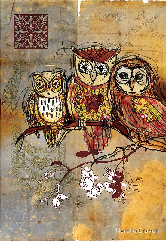 "Patchwork Owls Mixed Media" by Narelle Craven Redbubble
