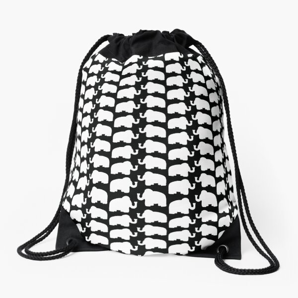 Black and White Elephant Drawstring Bag