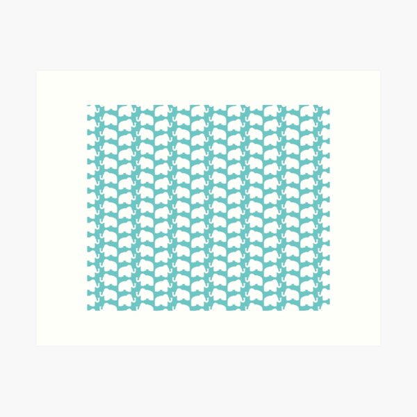 Teal and White Elephant Art Print