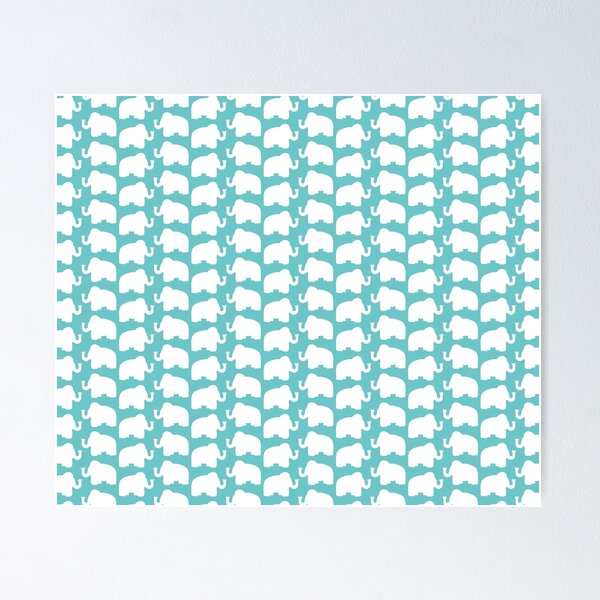 Teal and White Elephant Poster