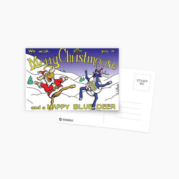 Merry Christmoose and Happy Blue Deer Greeting Card Postcard