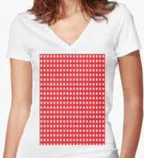 #design #pattern #textile #abstract #repetition #paper #illustration #decoration #vertical #vibrantcolor #red #colorimage #copyspace #retrostyle #geometricshape #textured #seamlesspattern #backgrounds Women's Fitted V-Neck T-Shirt