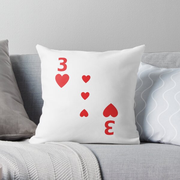 Three of Hearts poker playing card costume 3 Throw Pillow