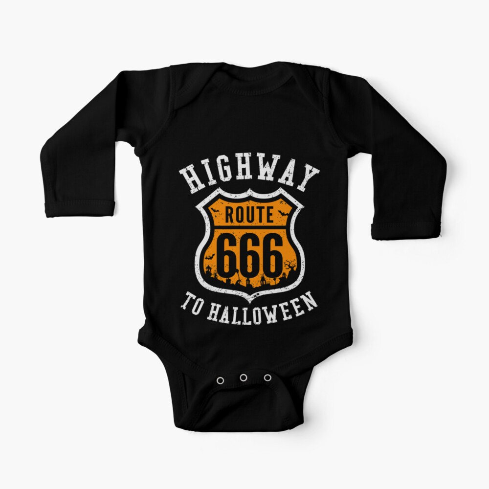 Route 666 Highway To Halloween Road Sign Baby One Piece For Sale By Propellerhead Redbubble