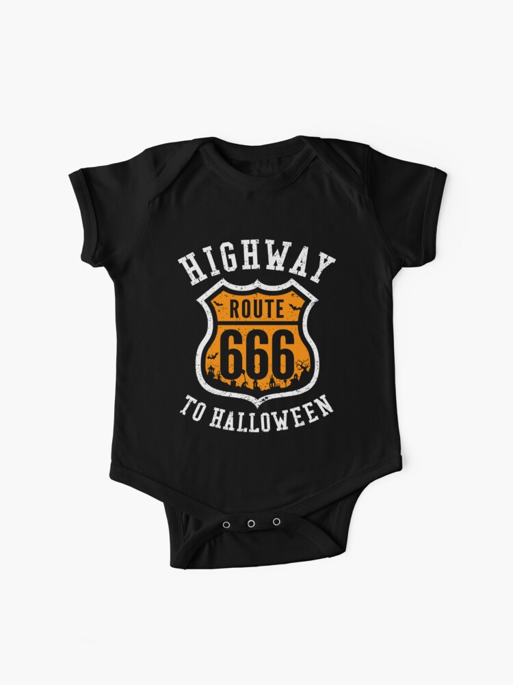 Route 666 Highway To Halloween Road Sign Baby One Piece For Sale By Propellerhead Redbubble