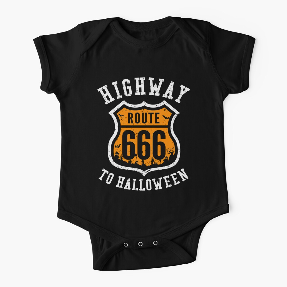 Route 666 Highway To Halloween Road Sign Baby One Piece By Propellerhead Redbubble Route 666 Highway To Halloween Road Sign Baby One Piece By Propellerhead Redbubble