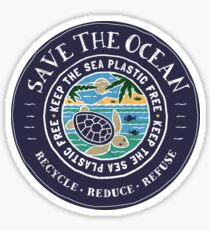 Retten Sie den Ozean Halten Sie das Meer Plastikschildkröten-Szene frei Sticker