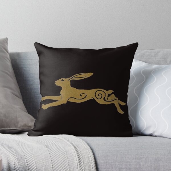 Golden Jumping Celtic Pagan Hare Throw Pillow