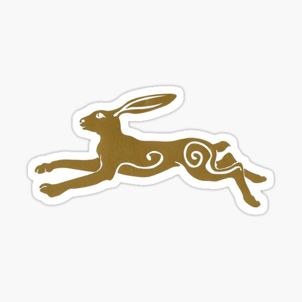 Golden Jumping Celtic Pagan Hare Sticker
