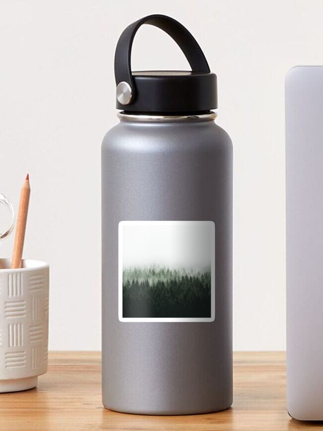 Thumbnail 1 of 3, Sticker, High And Low // Should Be A Fine Misty Fairytale Wilderness Forest With Cascadia Trees Covered In Magic Light And Fog designed and sold by tekay.