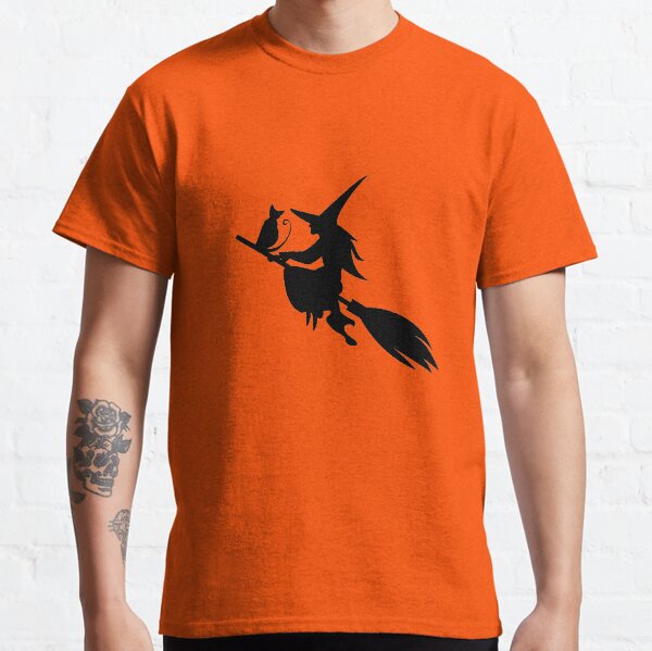 Silhouette of the witch cat flying on the broom Classic T-Shirt