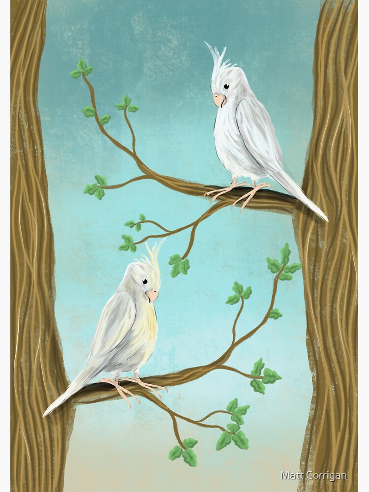 "Cockatiels in trees painting" Sticker for Sale by ExtremeFantasy