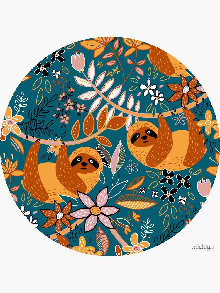 Happy Boho Sloth Floral by micklyn