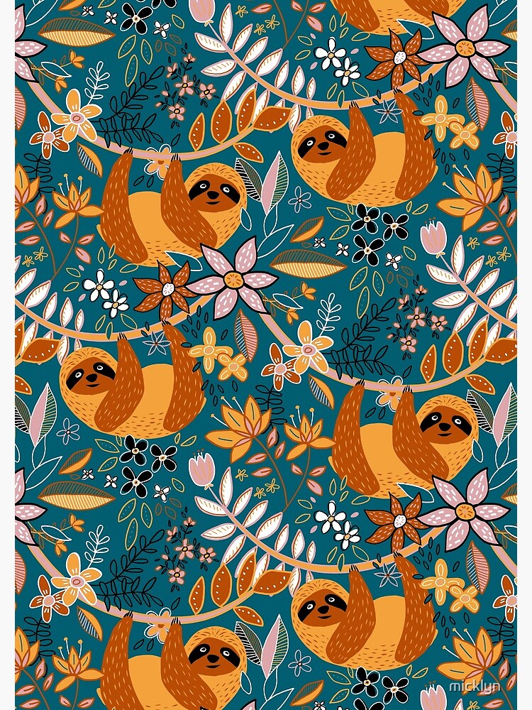 Happy Boho Sloth Floral by micklyn