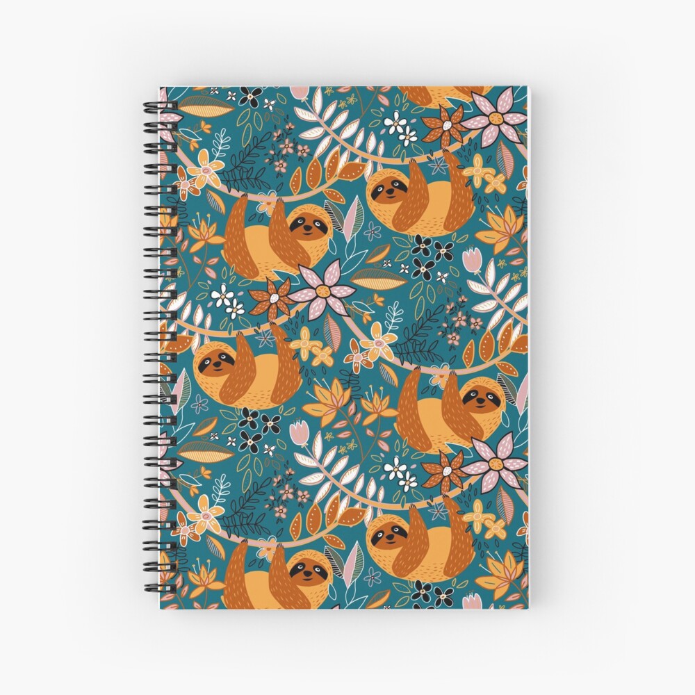 Happy Boho Sloth Floral Spiral Notebook