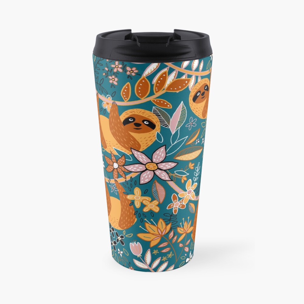 Happy Boho Sloth Floral Travel Mug