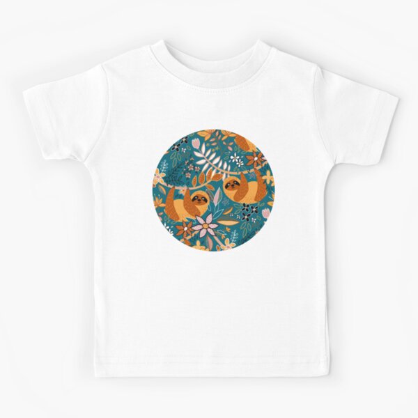 Happy Boho Sloth Floral Kids T-Shirt