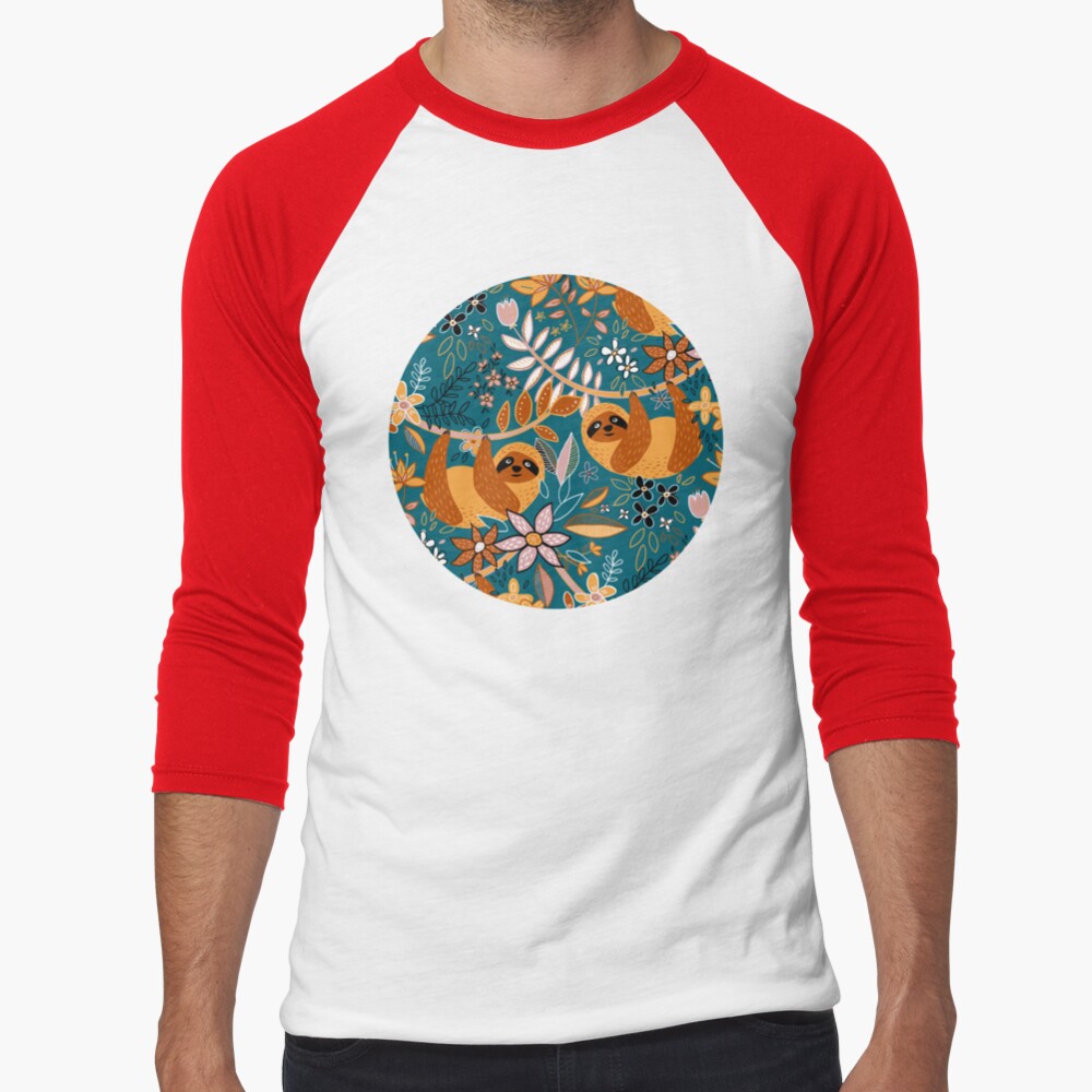 Happy Boho Sloth Floral Baseball ¾ Sleeve T-Shirt