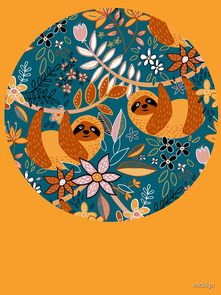Happy Boho Sloth Floral by micklyn