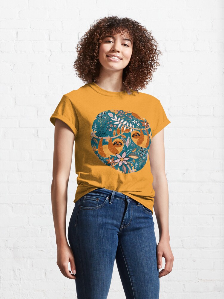 Alternate view of Happy Boho Sloth Floral Classic T-Shirt