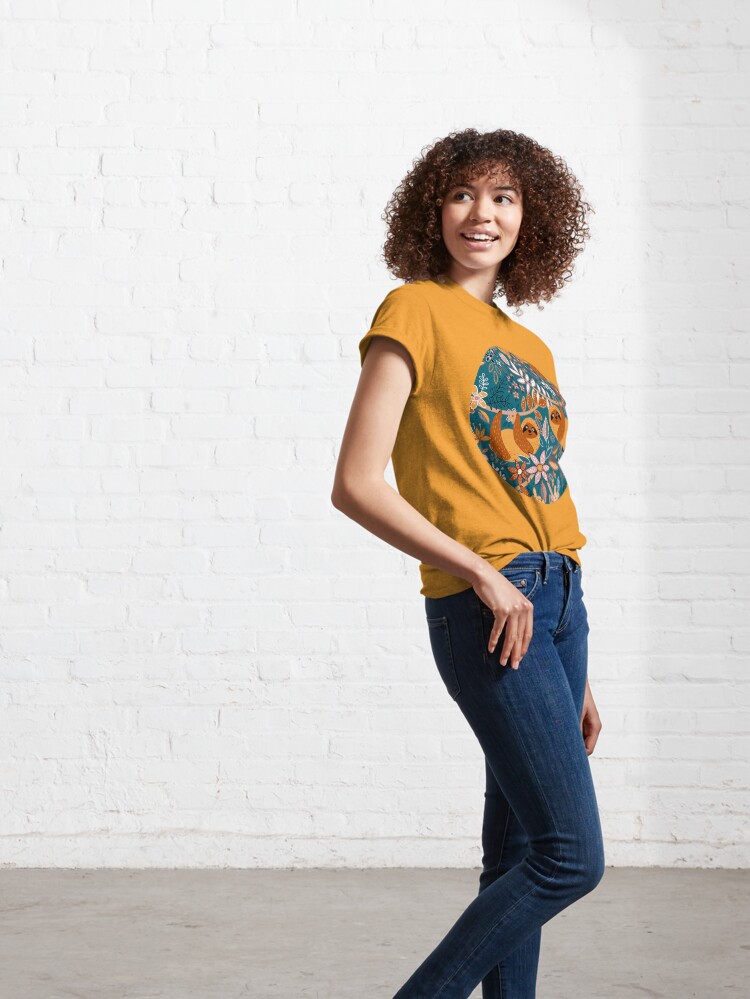 Alternate view of Happy Boho Sloth Floral Classic T-Shirt