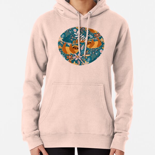 Happy Boho Sloth Floral Pullover Hoodie