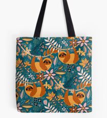 Happy Boho Sloth Floral Tote Bag