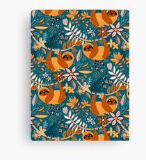 Glückliches Boho-Faultier mit Blumen Leinwanddruck