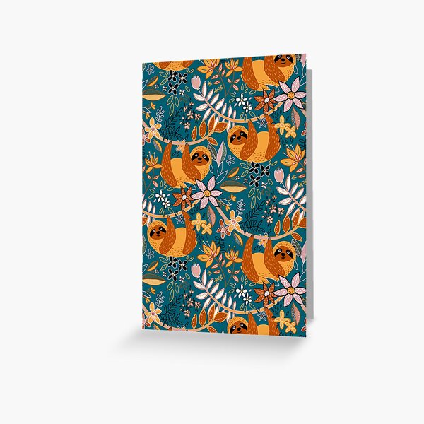 Happy Boho Sloth Floral Greeting Card
