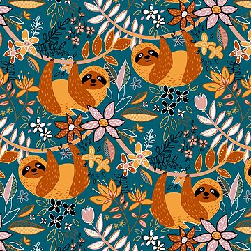 Artwork thumbnail, Happy Boho Sloth Floral by micklyn