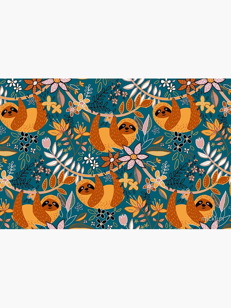 Happy Boho Sloth Floral by micklyn