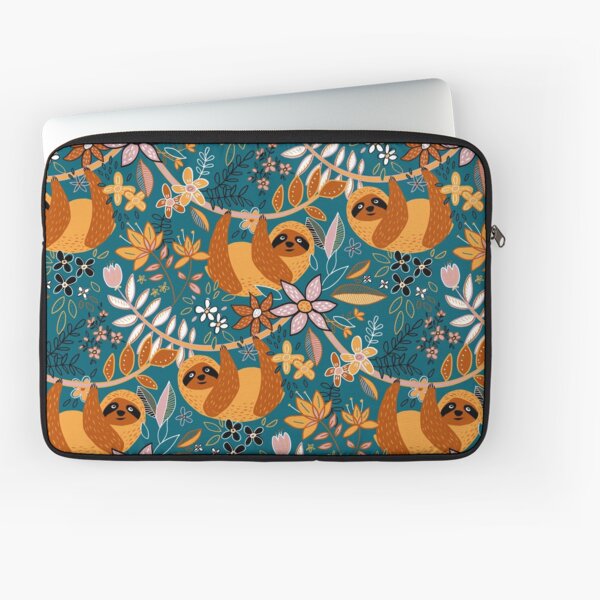 Happy Boho Sloth Floral Laptop Sleeve