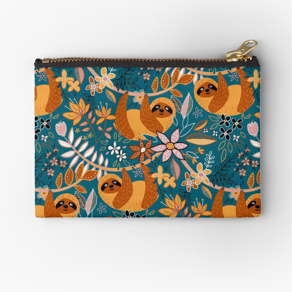 Happy Boho Sloth Floral Zipper Pouch
