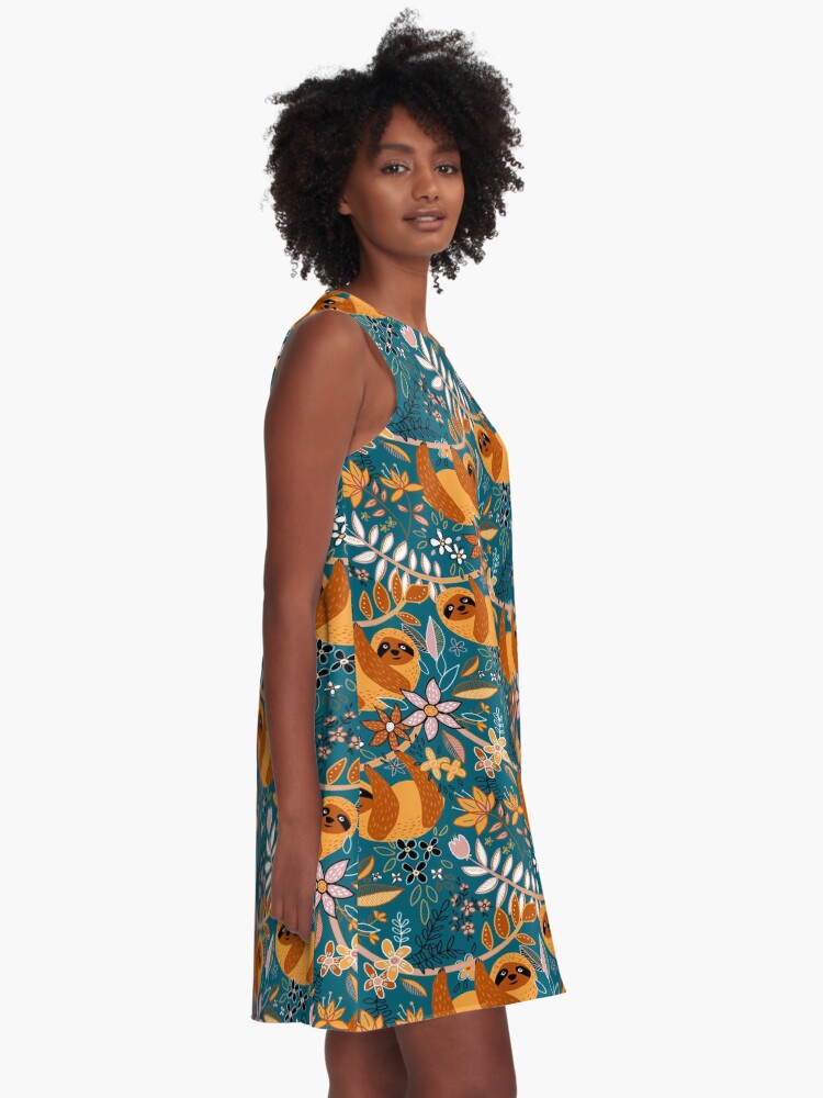 Alternate view of Happy Boho Sloth Floral A-Line Dress