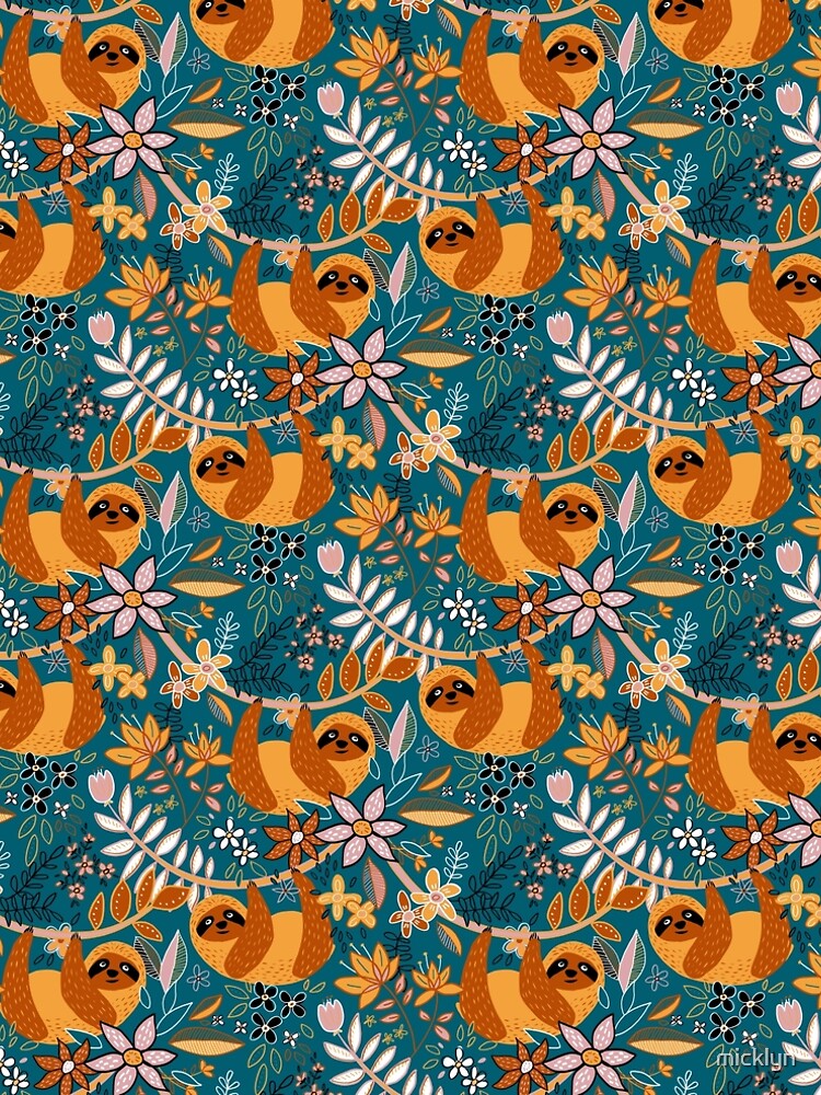 Happy Boho Sloth Floral by micklyn