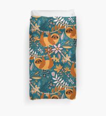 Happy Boho Sloth Floral Duvet Cover