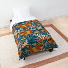 Happy Boho Sloth Floral Comforter