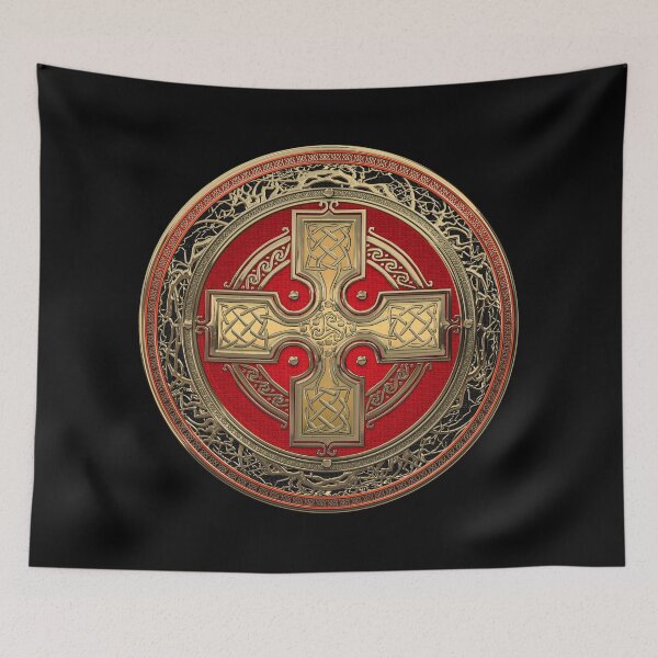 Item preview, Ancient Celtic Sacred Gold Knot Cross over Black Leather designed and sold by Serge Averbukh Art Studio.