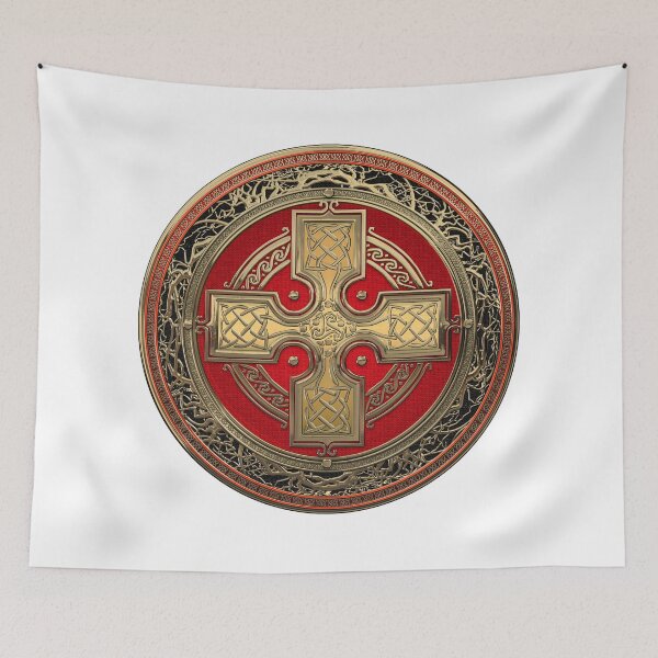 Item preview, Ancient Celtic Sacred Gold Knot Cross over White Leather designed and sold by Serge Averbukh Art Studio.