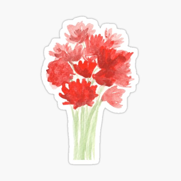 Red Azalea Flower Bouquet original watercolor painting Sticker