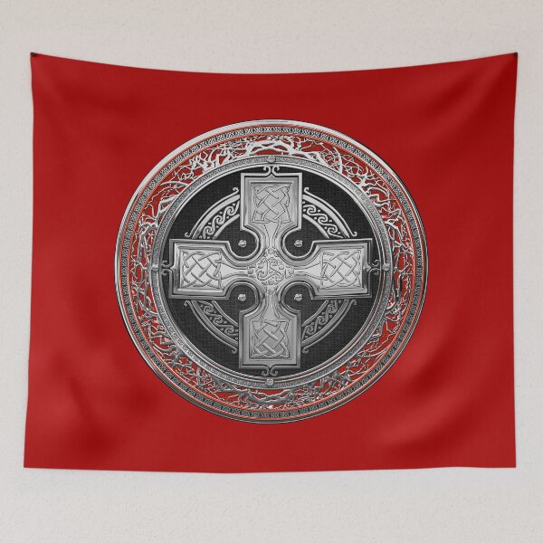 Item preview, Ancient Celtic Sacred Silver Knot Cross over Red Leather designed and sold by Serge Averbukh Art Studio.