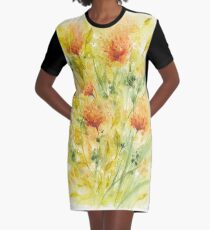 Fiery Flowers Field Graphic T-Shirt Dress