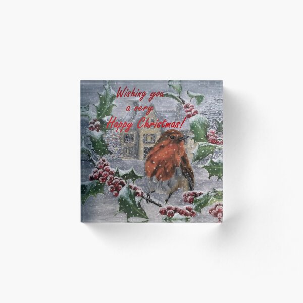 Robin in Snow Christmas Card Acrylic Block
