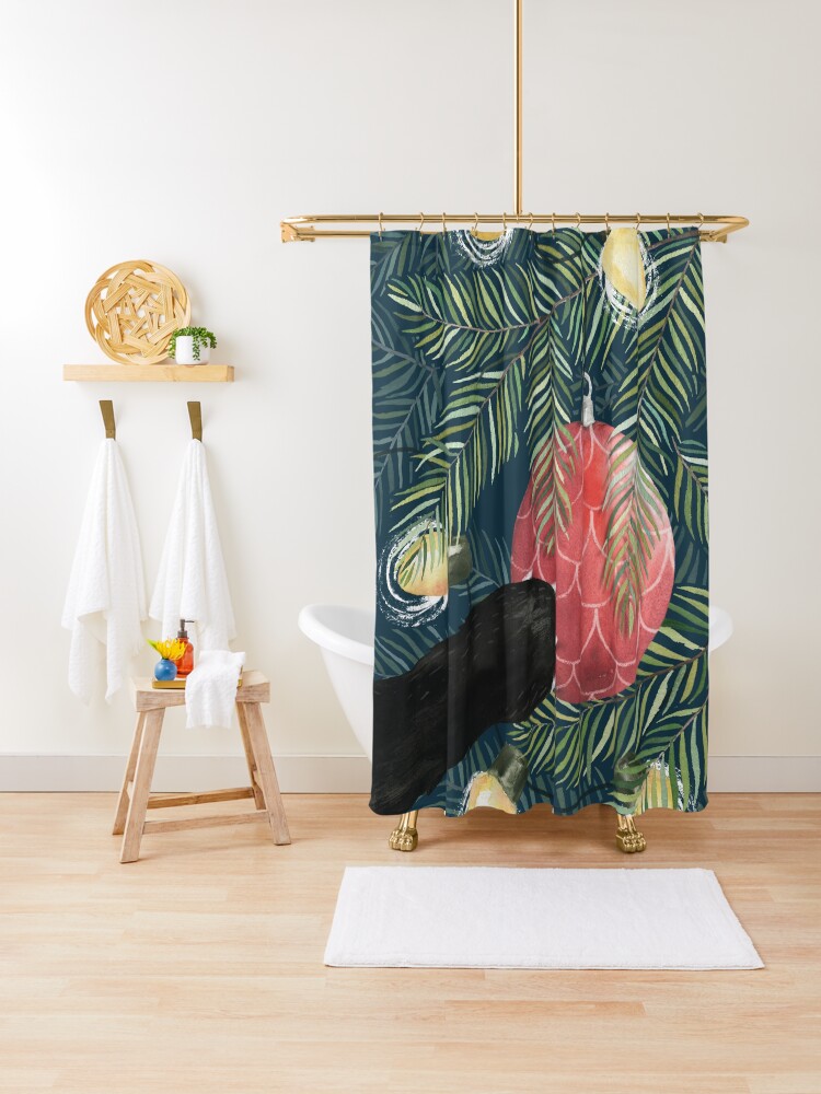 Thumbnail 1 of 5, Shower Curtain, Here Comes Santa Claws designed and sold by littleclyde.
