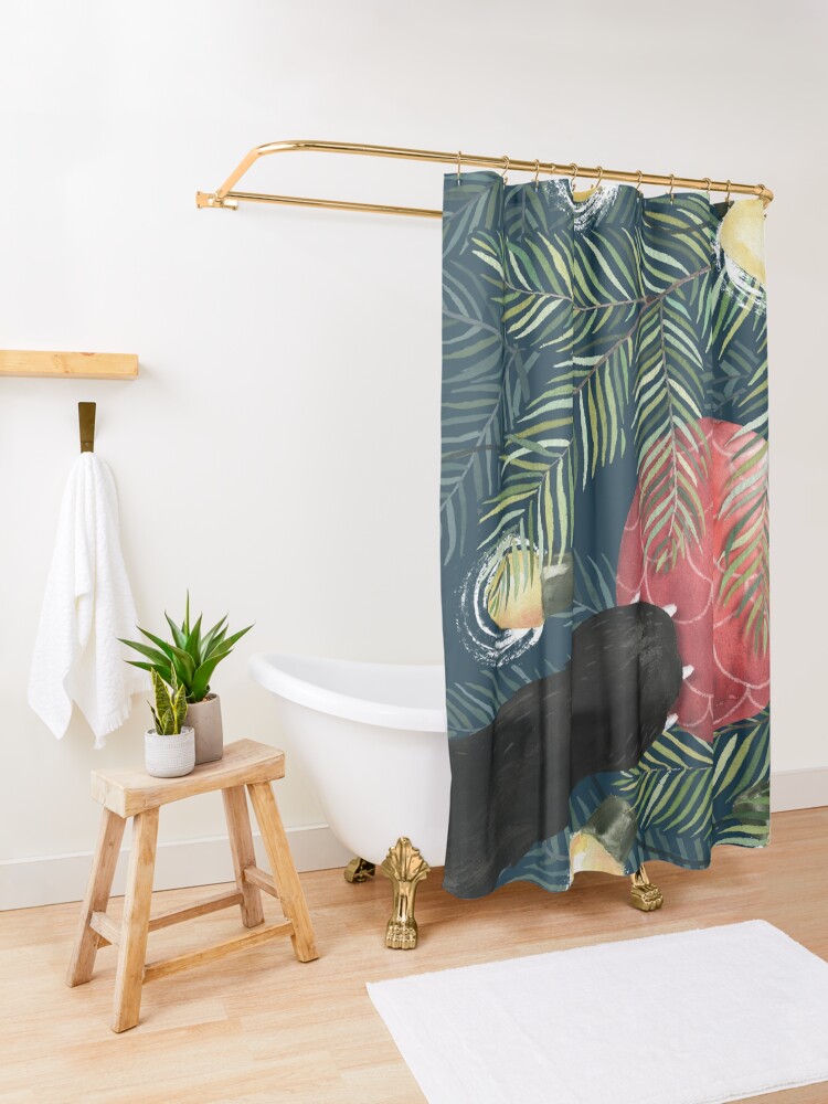 Thumbnail 3 of 5, Shower Curtain, Here Comes Santa Claws designed and sold by littleclyde.