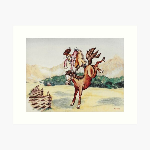 Original watercolor painting of a bucking bronco Art Print