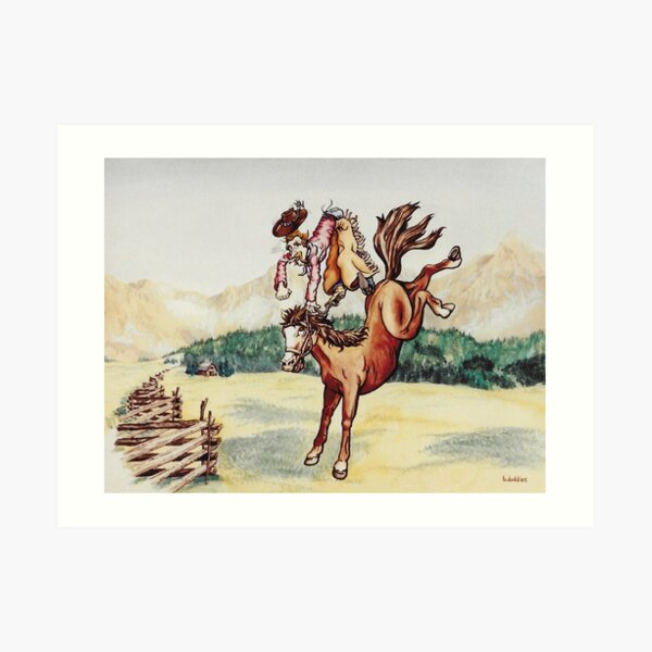 Original watercolor painting of a bucking bronco Art Print