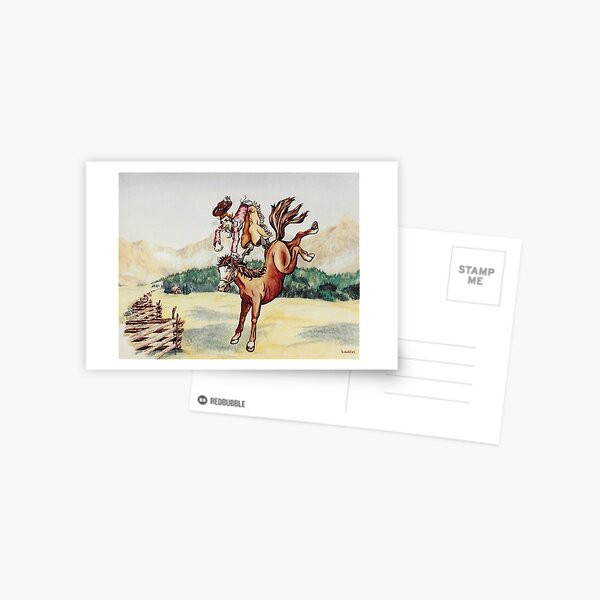Original watercolor painting of a bucking bronco Postcard