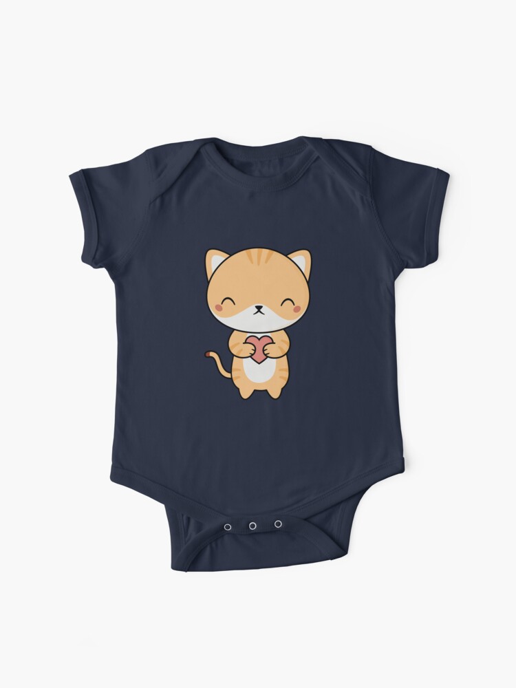 Kitten in Pocket Cat Heart' Organic Short-Sleeved Baby Bodysuit